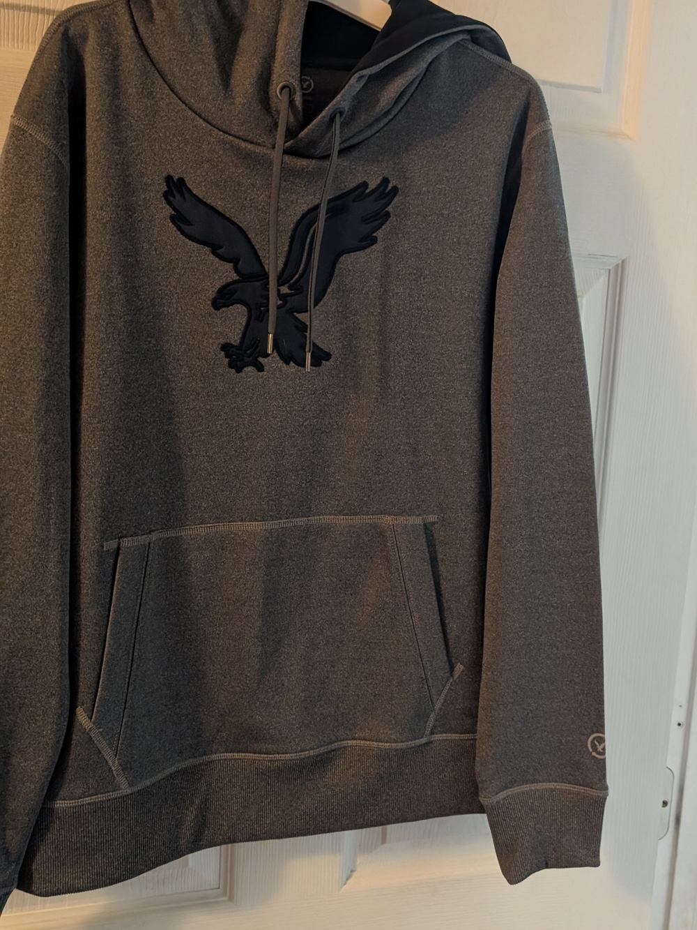 American Eagle Outfitters Charcoal Gray Hoodie with Black Eagle Emblem